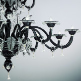 "Santa Lucia" lampara de araña a dos niveles de Murano - 18 luces - colores negro y transparente