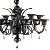 "Griso" lampara de araña de Murano - 12 luces - negro y oro - detalle