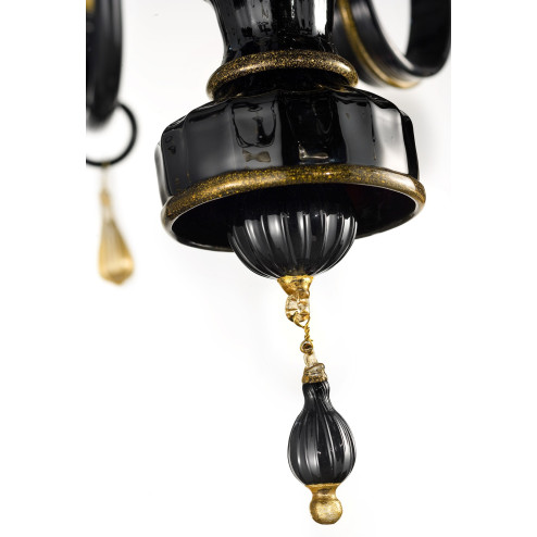 "Griso" lustre en verre de Murano - 12 lumieres -noir et or - detail