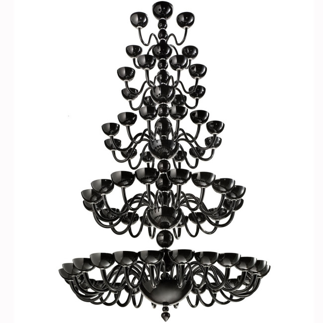 "Raffaello" lampara de cristal de Murano a cinco niveles - 64 luces - negra