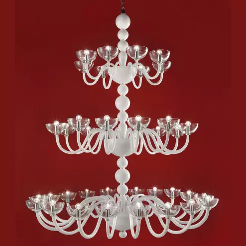 "Raffaello" 3 tier Murano glass chandelier - 38 lights - white