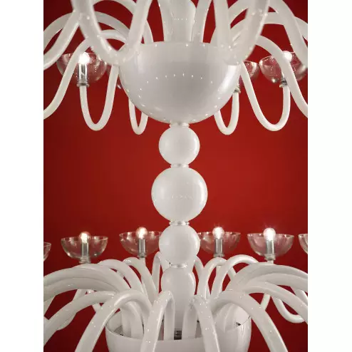 "Raffaello" 3 tier Murano glass chandelier - 38 lights - white - detail