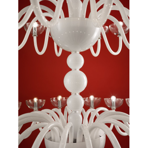 "Raffaello" lampara de cristal de Murano a tres niveles - 38 luces - blanca - detalle
