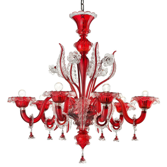 "Santa Lucia" Murano glas Kronleuchter - 6 flammig - rot und transparent