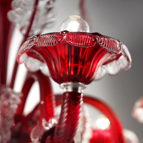 "Santa Lucia" lampara de cristal de Murano - 6 luces - rojo y transparente - detalle