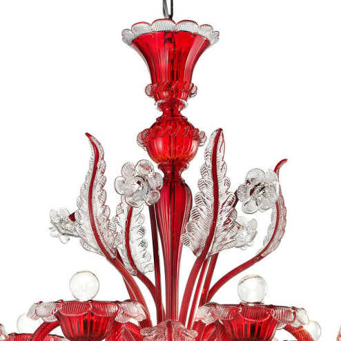 "Santa Lucia" Murano glass chandelier - 6 lights - red with transparent finishes - detail