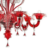 "Santa Lucia" lustre en cristal de Murano - 6 lumieres - rouge et transparent - detail