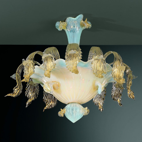 Accademia 6 lights Murano ceiling light - opal and gold color