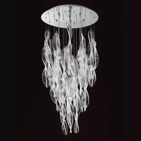 "Elica" lampara de araña de Murano - 4 luces- transparente y blanco