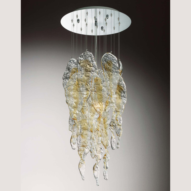 "Aurel" lustre en cristal de Murano - 3 lumieres - transparent et ambre