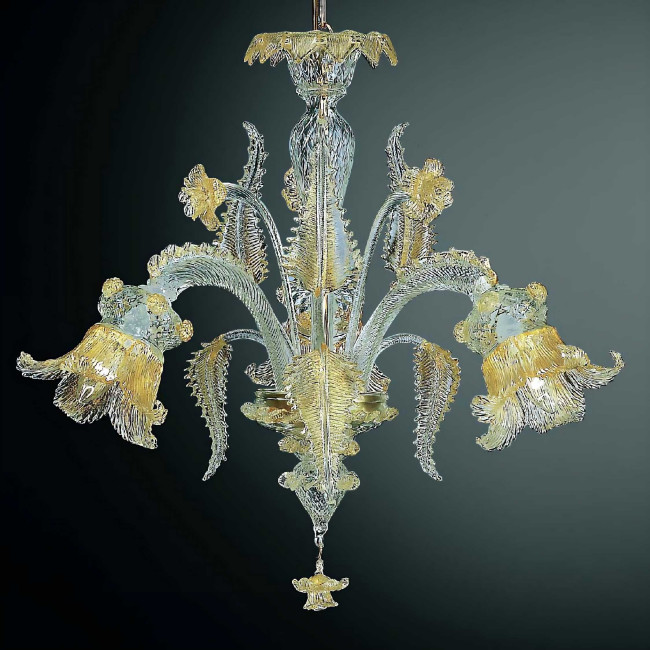 Fenice 3 luces lampara de cristal de Murano - color transparente oro