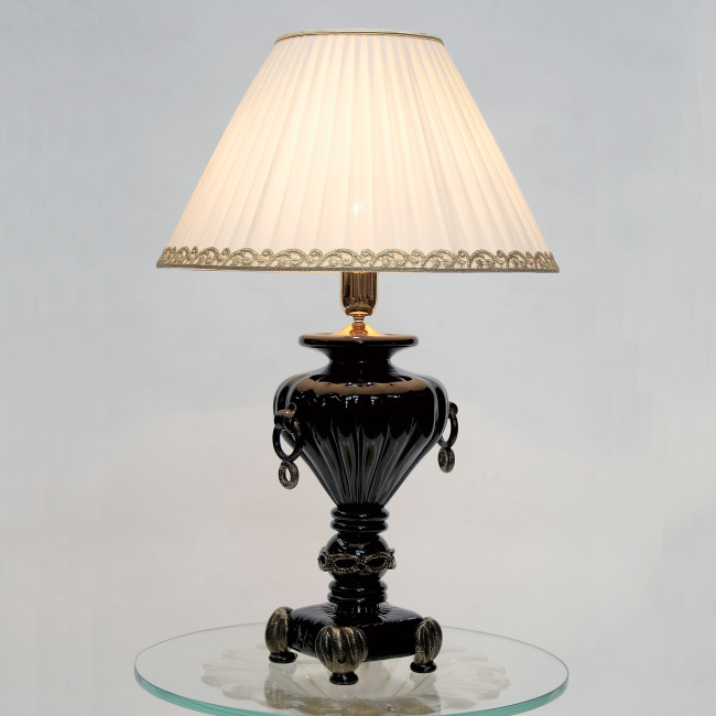 "Asteria" Murano glass table lamp - 1 light - black and gold