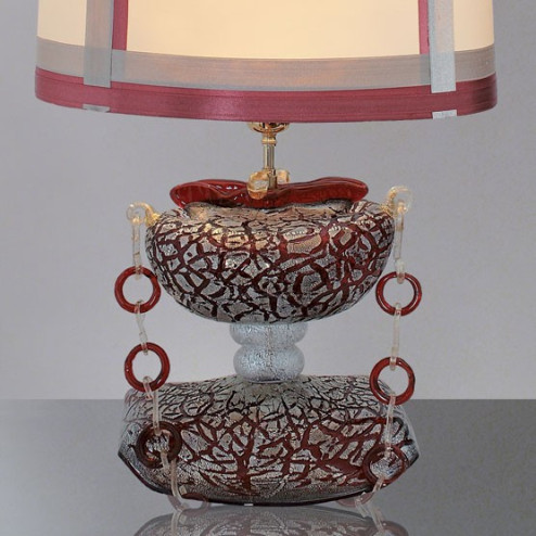 "Ianira" Murano glas tischleuchte -1 flammig - rot und silber - detail