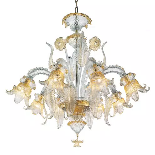 Fenice 6 lights Murano chandelier - transparent gold color