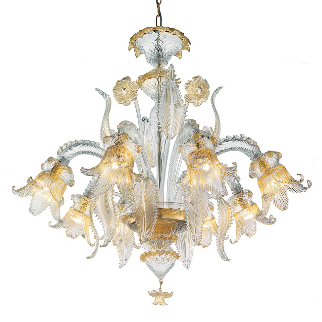 Fenice 6 luces lampara en cristal de Murano - color oro transparente