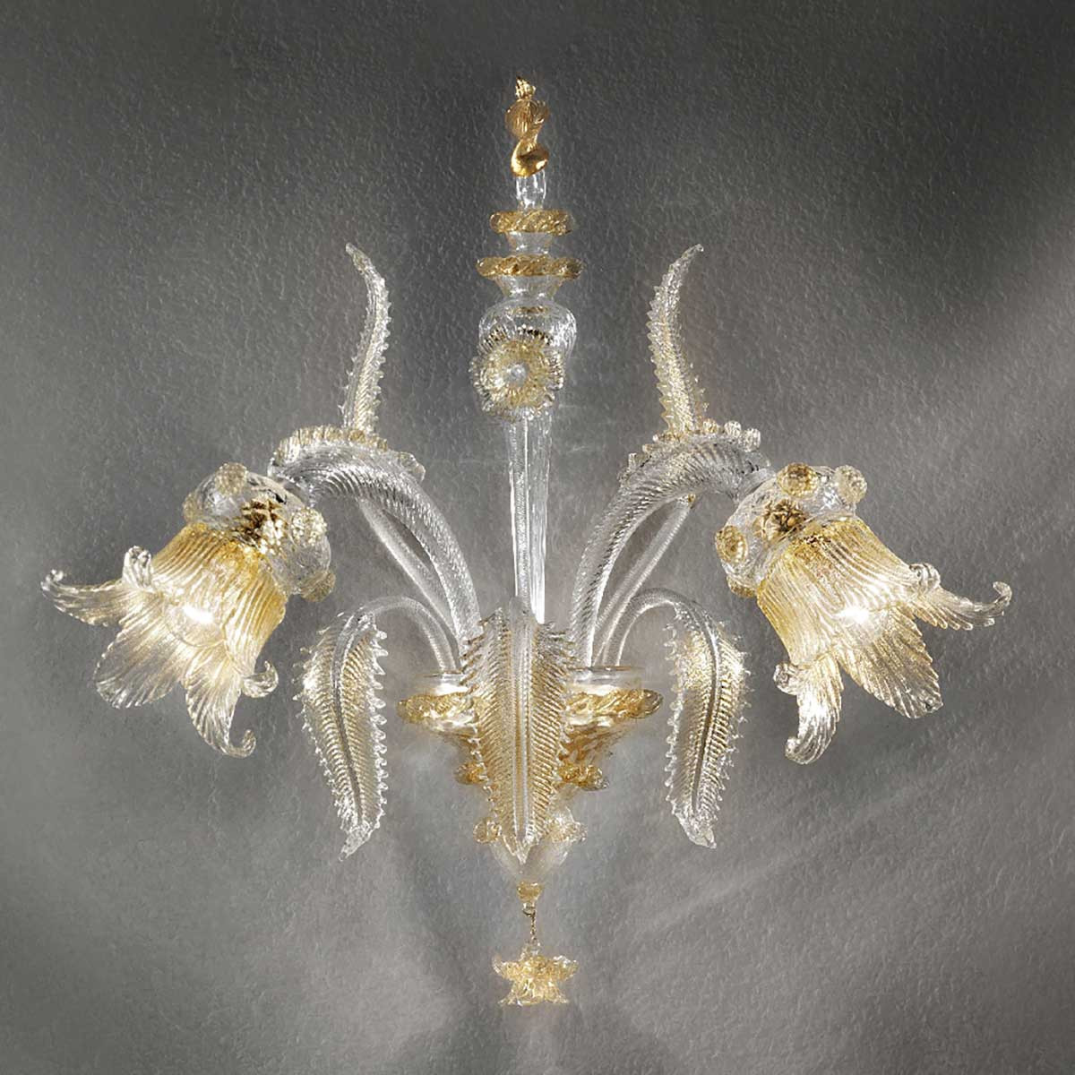 Fenice 2 lights Murano sconce transparent gold color