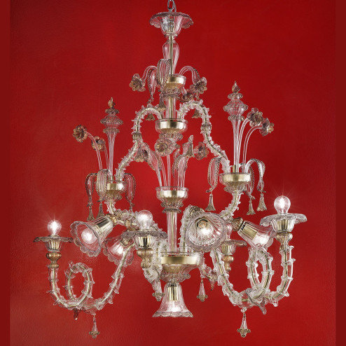 "Agenore" Murano glass chandelier - transparent and gold