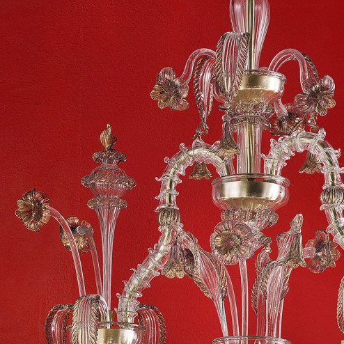 "Agenore" Murano glass chandelier - transparent and gold - detail