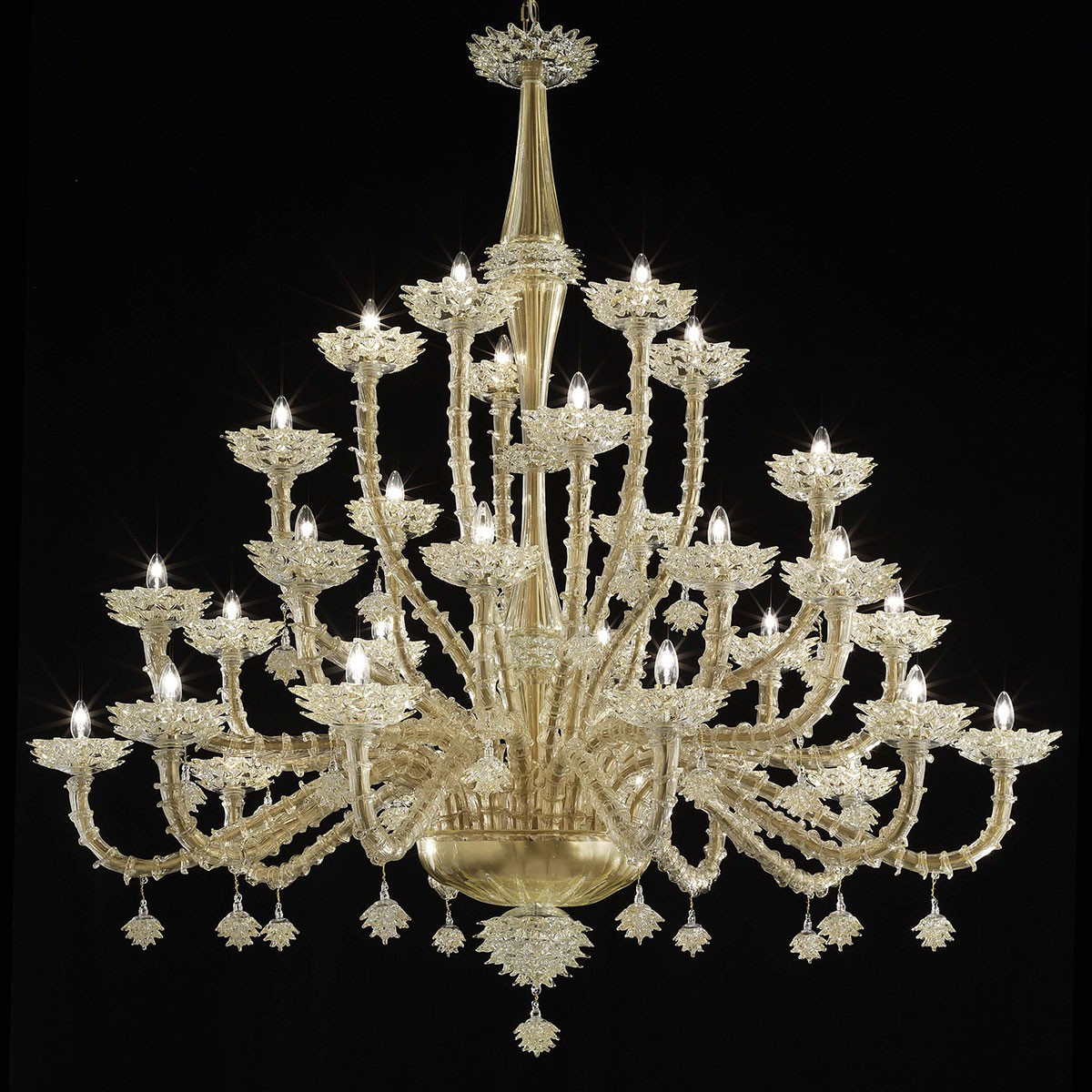 "Scintilla" Murano glass chandelier - 30 lights, transparent with gold trimmings