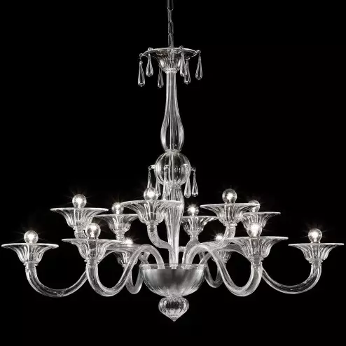 "Gioia" Murano glass chandelier - 12 lights, transparent