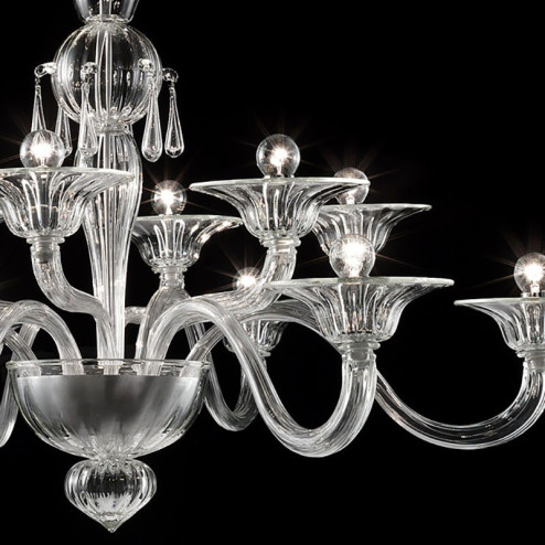 "Gioia" Murano glass chandelier - 12 lights, transparent - detail