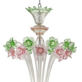 "Ines" lampara de araña de Murano - 12 luces, plata con rosa y verde - detalle