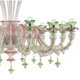 "Ines" lampara de araña de Murano - 12 luces, plata con rosa y verde - detalle