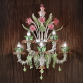 "Ines" Murano glas wandleuchte - 3+2 flammig, silver rosa und grün