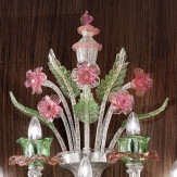 "Ines" applique en verre de Murano - 3+2 lumieres, argent rose et vert - detail