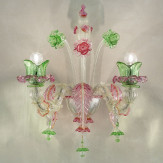 "Ines" applique en verre de Murano - 2 lumieres, argent rose et vert