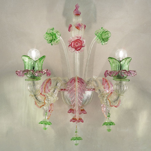 "Ines" applique en verre de Murano - 2 lumieres, argent rose et vert