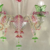 "Ines" Murano glas wandleuchte - 2 flammig, silver rosa und grün - detail
