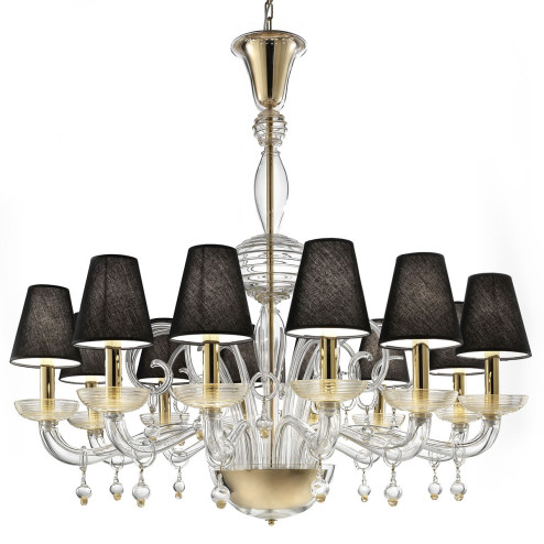 "Soave" Murano glass chandelier - 12 lights, transparent and gold