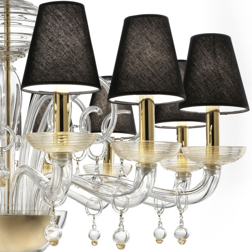 "Soave" Murano glass chandelier - 12 lights, transparent and gold - detail