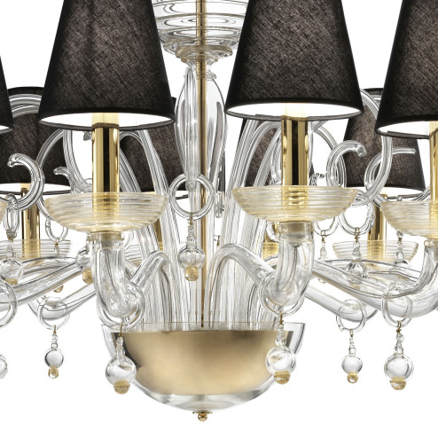 "Soave" Murano glas Kronleuchter - 12 flammig, transparent und gold - detail