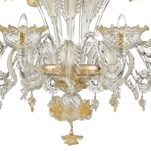 "Artico" Murano glass chandelier - 8 lights, transparent and gold - detail