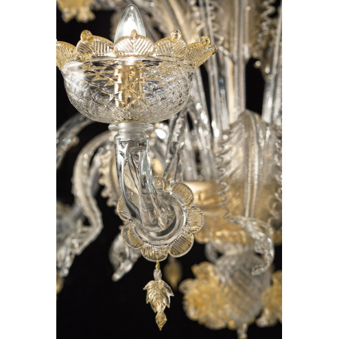 "Artico" lustre en verre de Murano - 8 lumieres, transparent et or - detail
