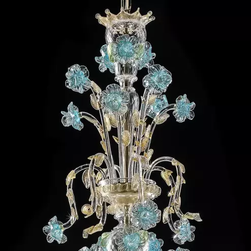 "Celeste" lustre en verre de Murano - 8 lumières, transparent or avec turquoise et vert