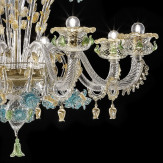 "Celeste" lampara de araña de Murano - 8 luces, transparente oro con turquesa y verde