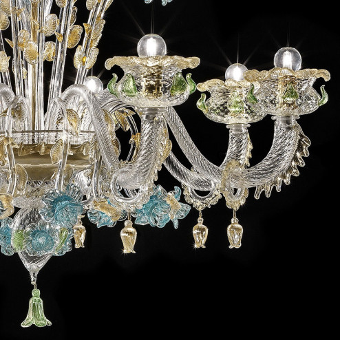 "Celeste" Murano glas Kronleuchter - 8 flammig, transparent Gold mit Türkis und grün