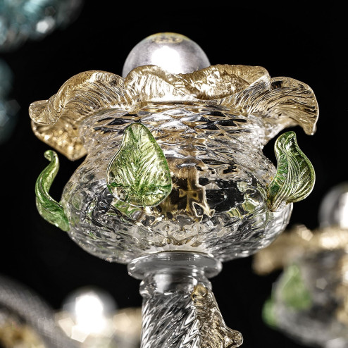 "Celeste" Murano glass chandelier - 8 lights, transparent gold with turquoise and green finishes