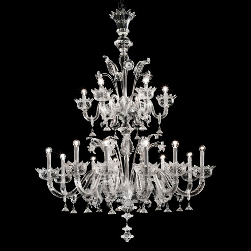 Casanova 12+6 lights Murano chandelier with rings transparent color