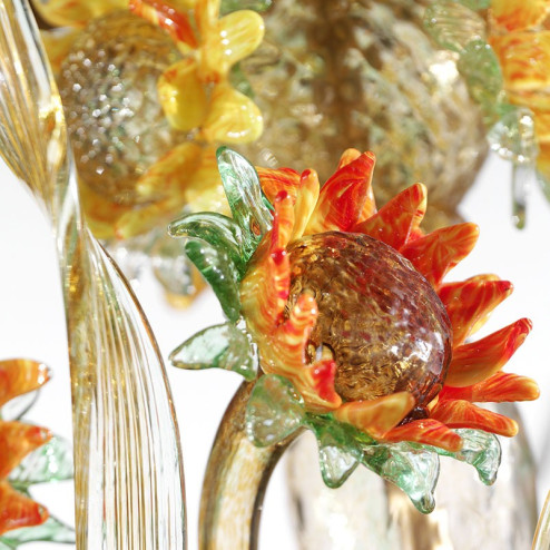 "Girasole" grand lustre en verre de Murano - 10 lumieres, ambre, orange et vert