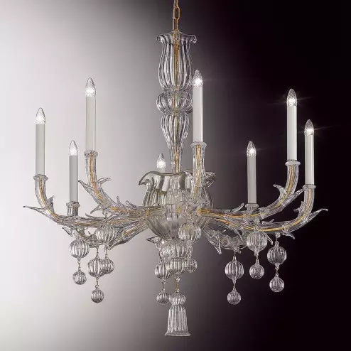 "Ragno" Murano glass chandelier - 8 lights, transparent