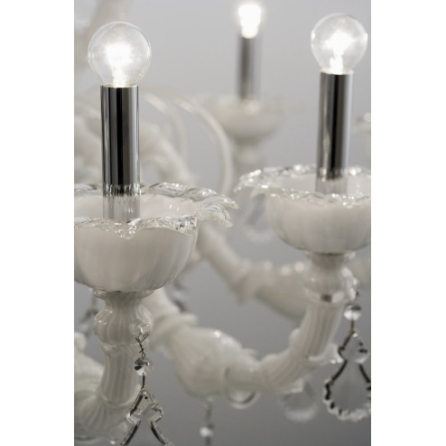 "Neve" Murano glass chandelier - 9 lights - white - detail