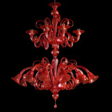 "Malvasia" lustre en verre de Murano - 12+6 lumieres - rouge