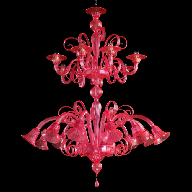 "Malvasia" Murano glass chandelier - 12+6 lights - pink