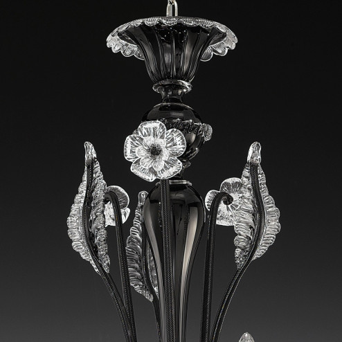 "Santa Lucia" Murano glass chandelier - 6 lights - black with transparent finishes