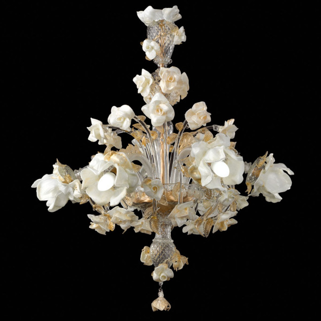 "Rose bianche" lustre en verre de Murano - 6 lumieres