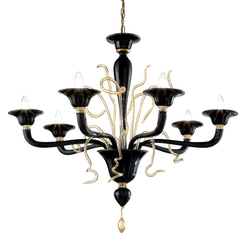 Foscari lampara de araña de Murano 6 luces - color negro y oro